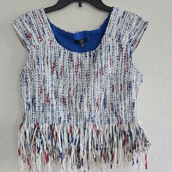 Drew By Anthropologie Tweed Fringe Top Womens Sz M White Pink Sleveless … - Picture 4 of 13